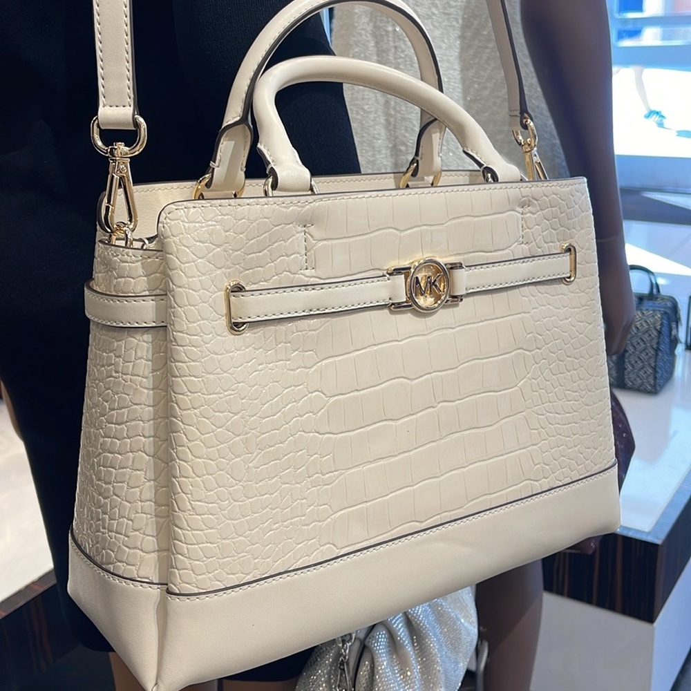 MICHAEL KORS
Reed Large Leather Belted Satchel Crossbody Handbag Center Zip NWT